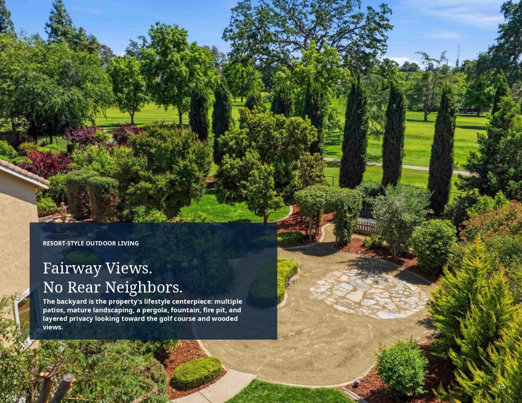Resort-style backyard overlooking the golf course in Roseville CA